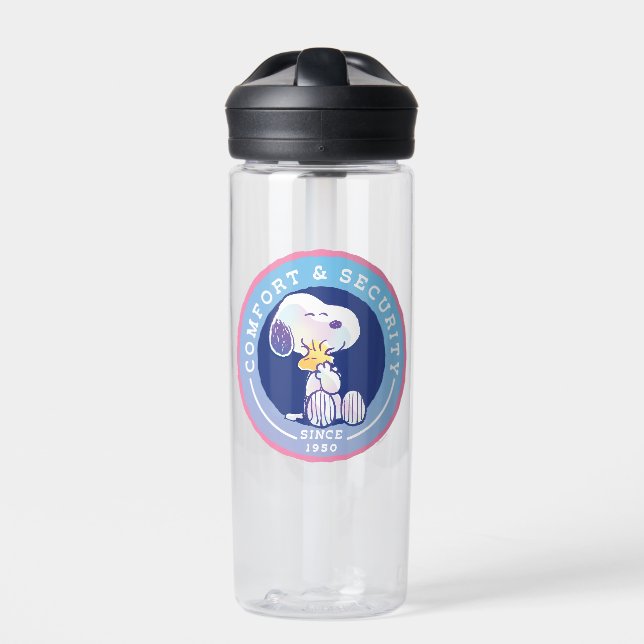 Peanuts | Comfort & Security Badge Blue Water Bottle (Front)