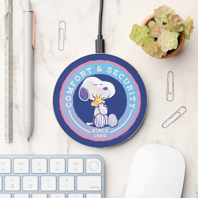 Peanuts | Comfort & Security Badge Blue Wireless Charger (Desk)