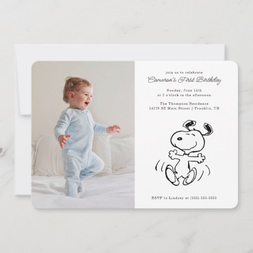 Peanuts Dancing Snoopy Photo Birthday Invitation Zazzle