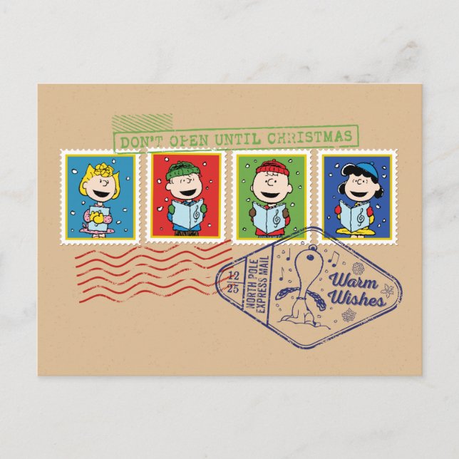 Peanuts | Don't Open Until Christmas Holiday Postcard (Front)