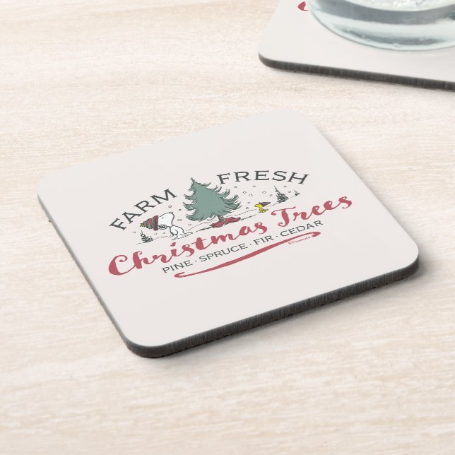 Peanuts | Farm Fresh Christmas Trees Beverage Coaster (Left Side)