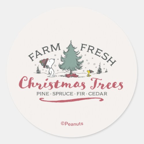 Peanuts  Farm Fresh Christmas Trees Classic Round Sticker