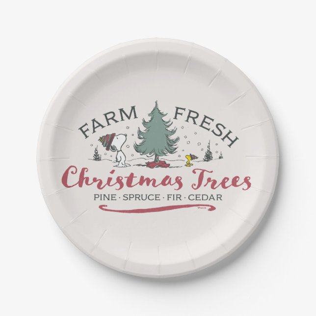Peanuts | Farm Fresh Christmas Trees Paper Plates (Front)