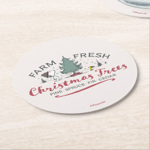 Peanuts Farm Fresh Christmas Trees Round Paper Coaster