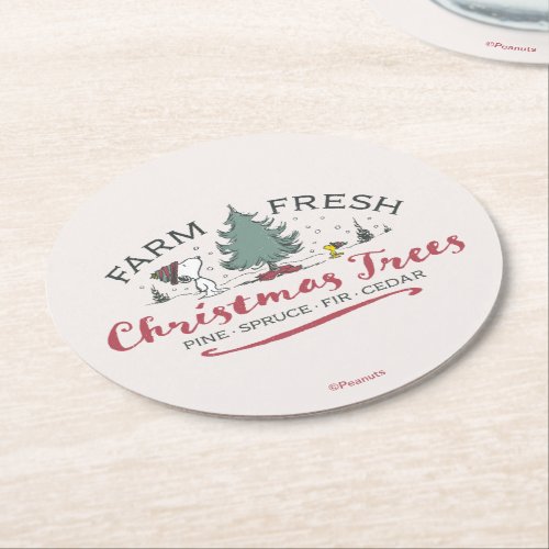 Peanuts  Farm Fresh Christmas Trees Round Paper Coaster