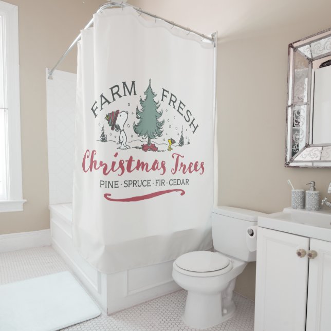 Peanuts | Farm Fresh Christmas Trees Shower Curtain (In Situ)
