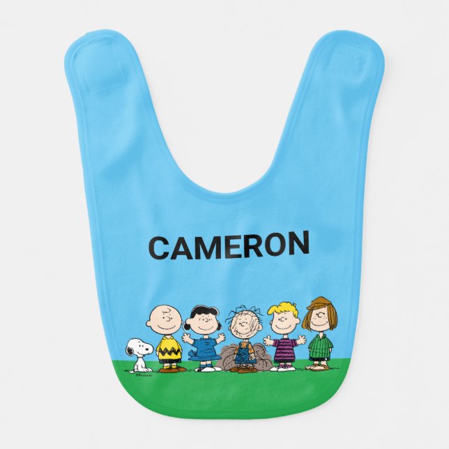 Peanuts Friends In A Row Baby Bib (Front)