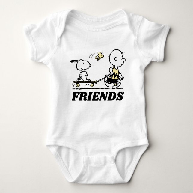 PEANUTS | Friends Skate Boarding Baby Bodysuit (Front)