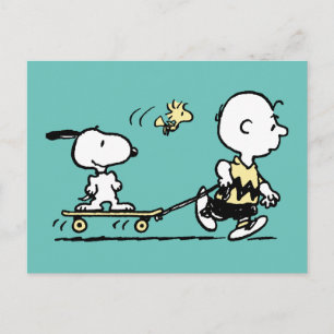 PEANUTS Friends Skate Boarding Postcard