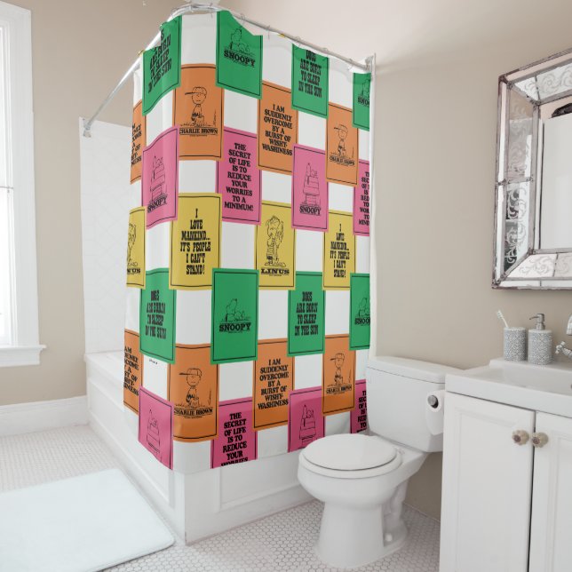 Peanuts | Fun Colorblock Pattern Shower Curtain (In Situ)