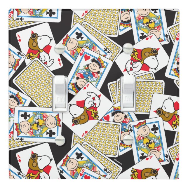 Peanuts Gang Card Deck Pattern Light Switch Cover (In Situ)