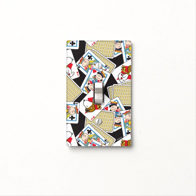 Peanuts Gang Card Deck Pattern Light Switch Cover (In Situ)
