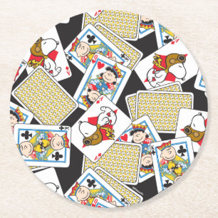 Peanuts Gang Card Deck Pattern Round Paper Coaster