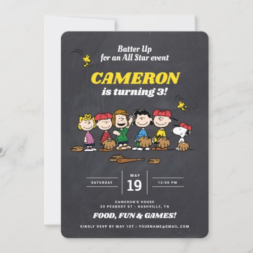 Peanuts Gang  Chalkboard Baseball Birthday Invita Invitation