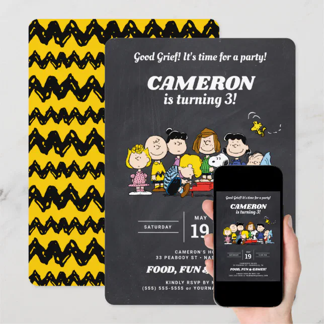 Peanuts Gang | Chalkboard Birthday Invitation | Zazzle