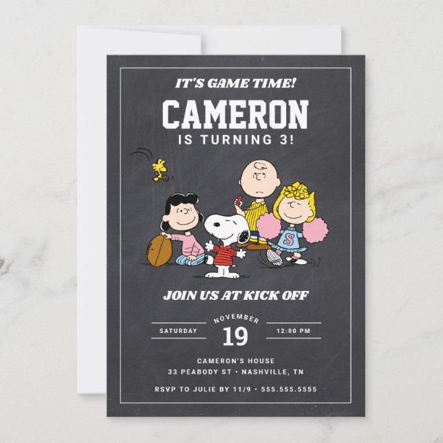 Peanuts Gang | Football Birthday - Chalkboard Invitation (Front)