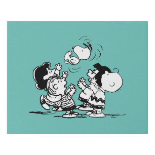 Peanuts Gang Lifting Snoopy Faux Canvas Print
