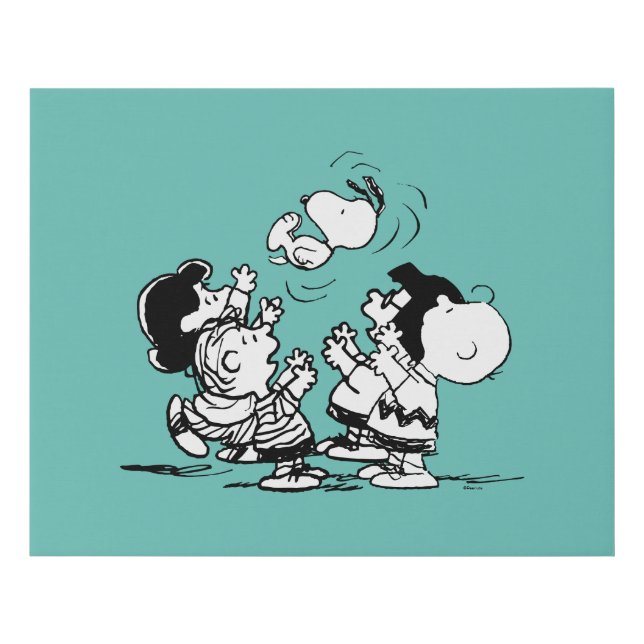 Peanuts Gang Lifting Snoopy Faux Canvas Print (Front)
