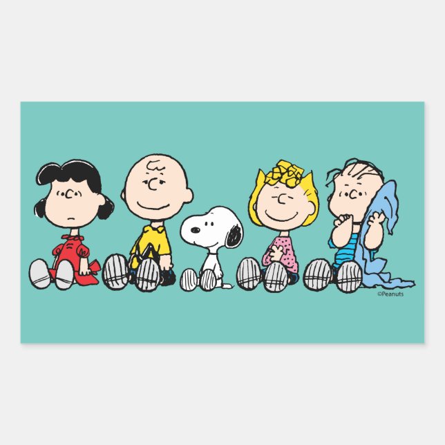 Peanuts Gang Sitting Together Rectangular Sticker (Front)
