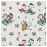 Peanuts Gang Sledding and Snowflakes Fabric