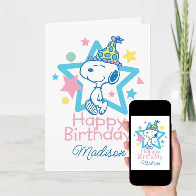 Peanuts Happy Birthday Snoopy Stars Card Zazzle
