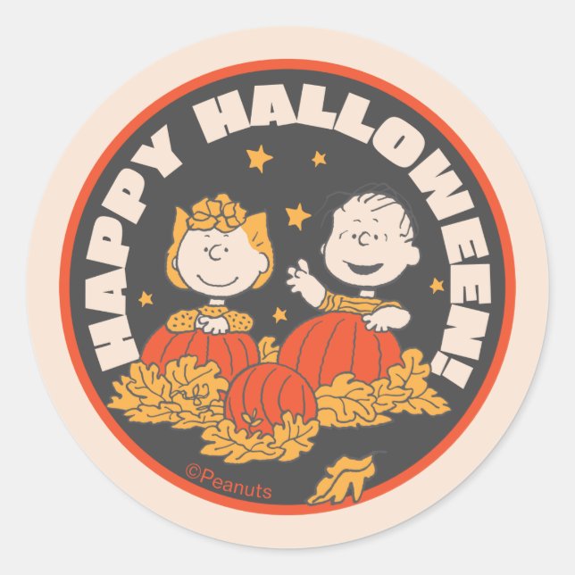 Peanuts | Happy Halloween Sally & Linus Classic Round Sticker (Front)
