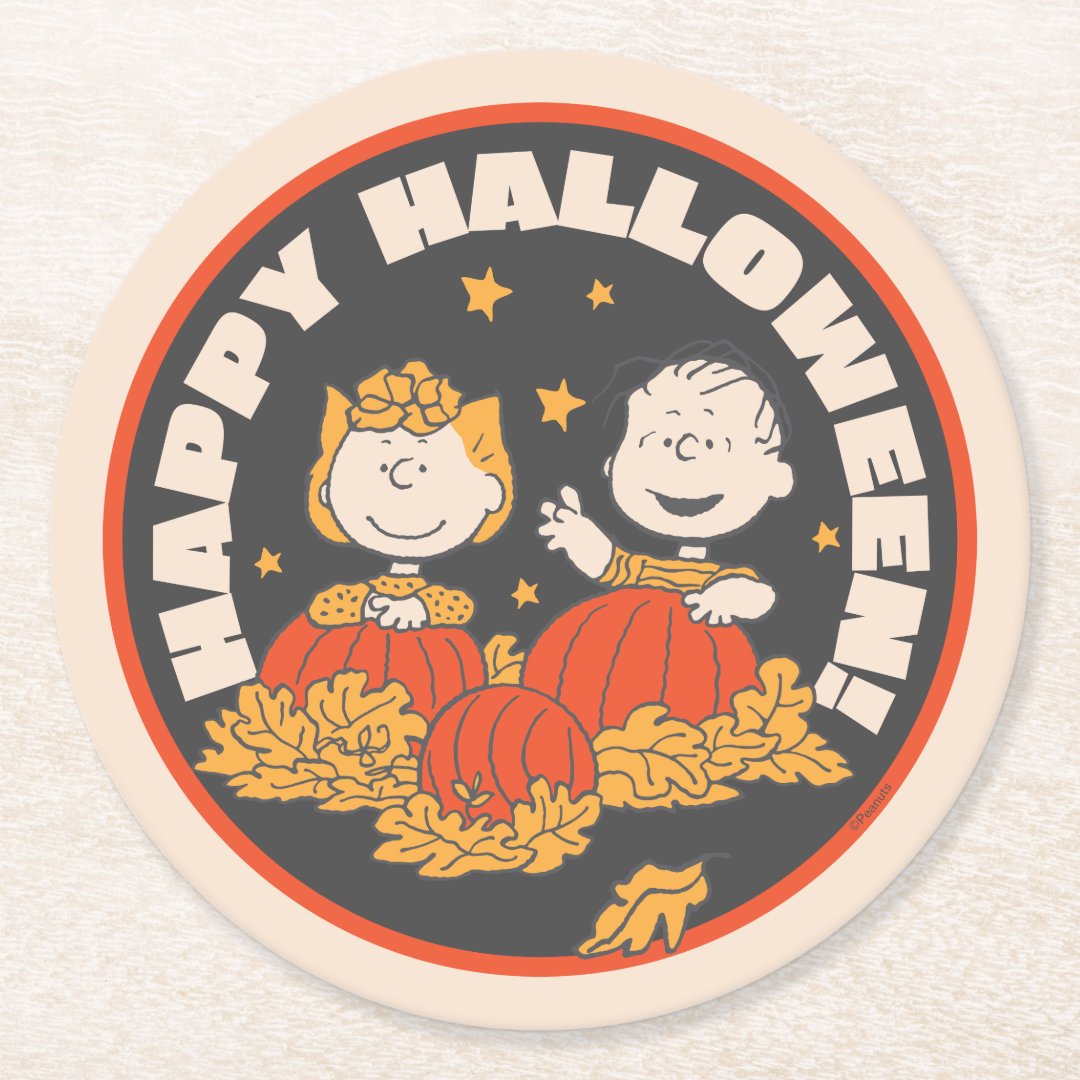 Peanuts | Happy Halloween Sally & Linus Round Paper Coaster (Front)