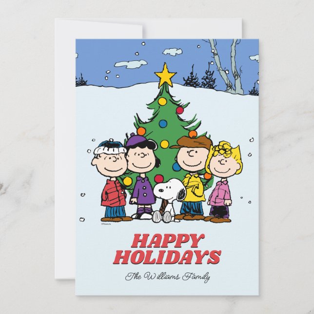Peanuts Happy Holidays | Add Your Photo & Name Holiday Card (Front)