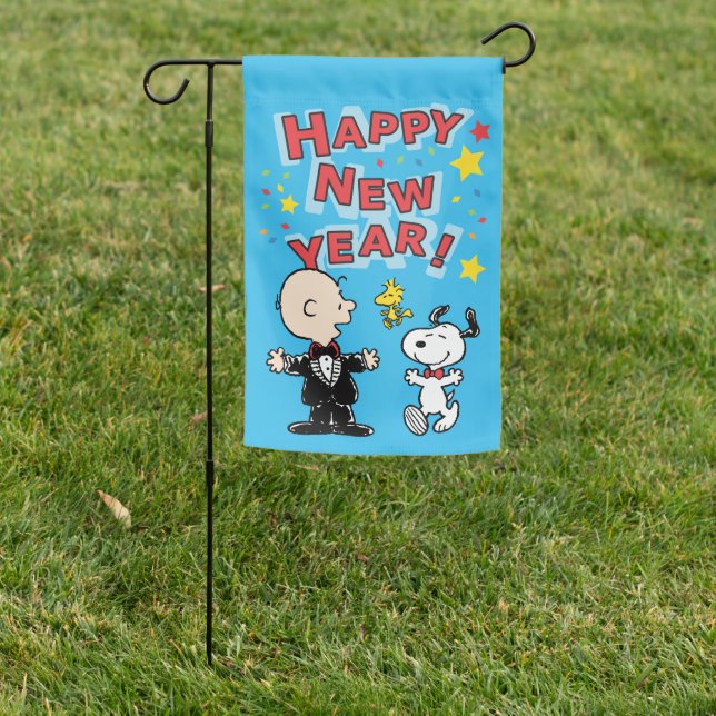 Peanuts Happy New Year Garden Flag (In SItu)