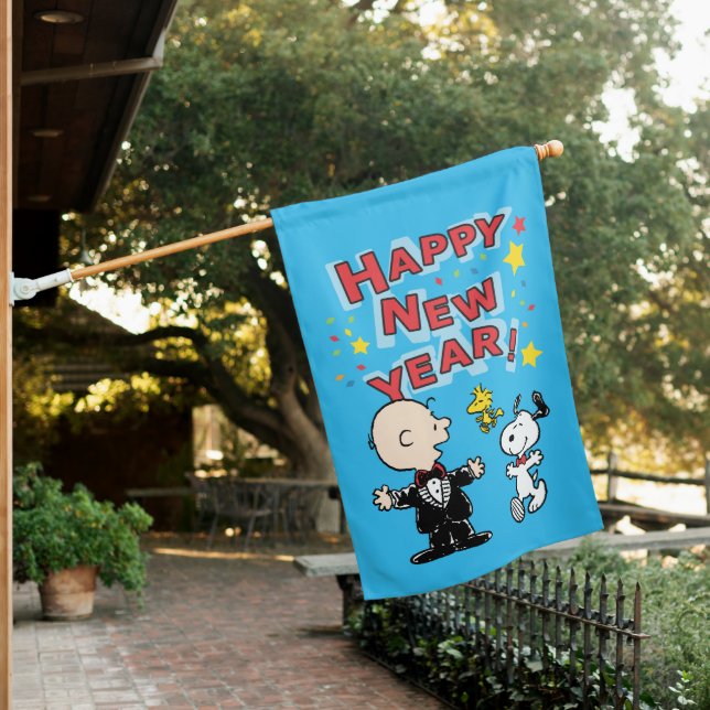 Peanuts Happy New Year House Flag (In SItu)