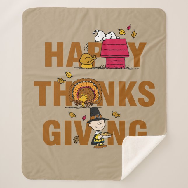 Peanuts | Happy Thanksgiving Combo Sherpa Blanket (Front)