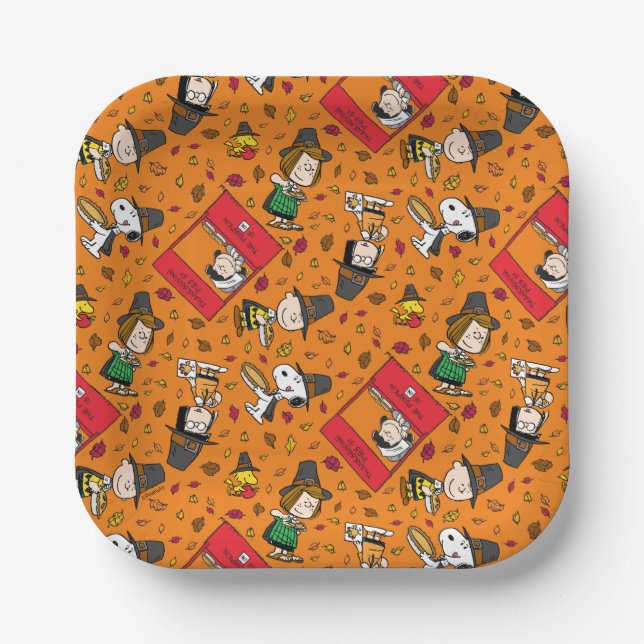 Peanuts | Happy Thanksgiving Pattern Paper Plates (Front)