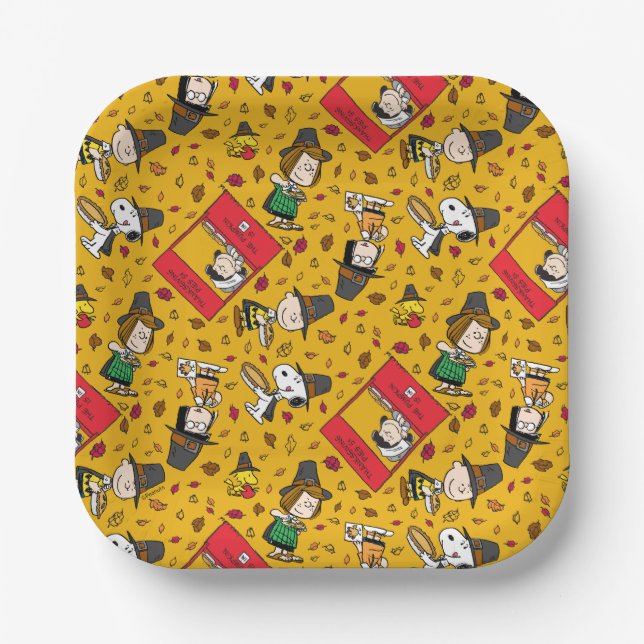 Peanuts | Happy Thanksgiving Pattern Paper Plates (Front)