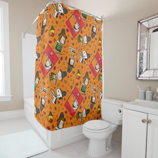 Peanuts | Happy Thanksgiving Pattern Shower Curtain (In Situ)