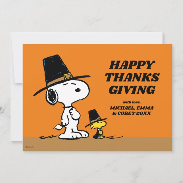 Peanuts | Happy Thanksgiving Pilgrims Holiday Card (Front)