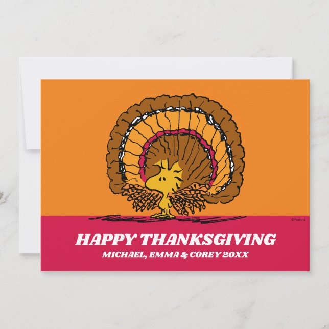 Peanuts | Happy Thanksgiving Woodstock Turkey Holiday Card (Front)