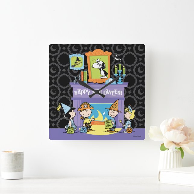 Peanuts Haunted Halls Halloween Square Wall Clock (Home)
