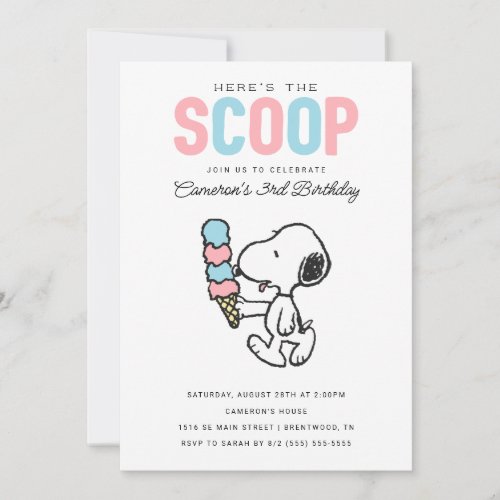 Peanuts  Heres the Scoop _ Ice Cream Birthday Invitation