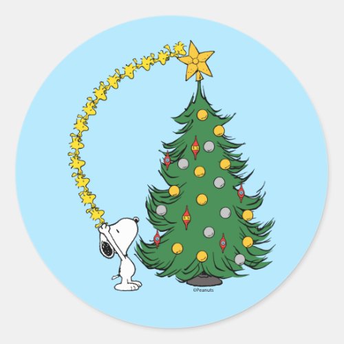 Peanuts  Holiday Tree Trimming Classic Round Sticker