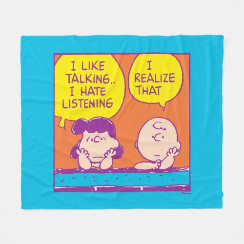 Peanuts  I Like Talking I Hate Listening Fleece Blanket