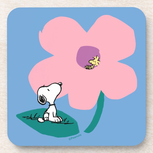 Peanuts | Illustrating Nature Pink Flower Beverage Coaster (Front)
