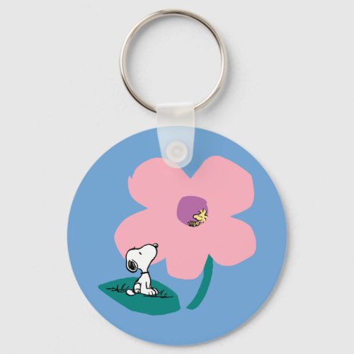 Peanuts  Illustrating Nature Pink Flower Keychain