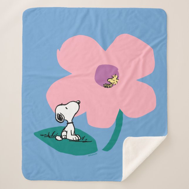 Peanuts | Illustrating Nature Pink Flower Sherpa Blanket (Front)