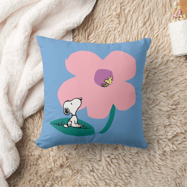 Peanuts | Illustrating Nature Pink Flower Throw Pillow (Blanket)