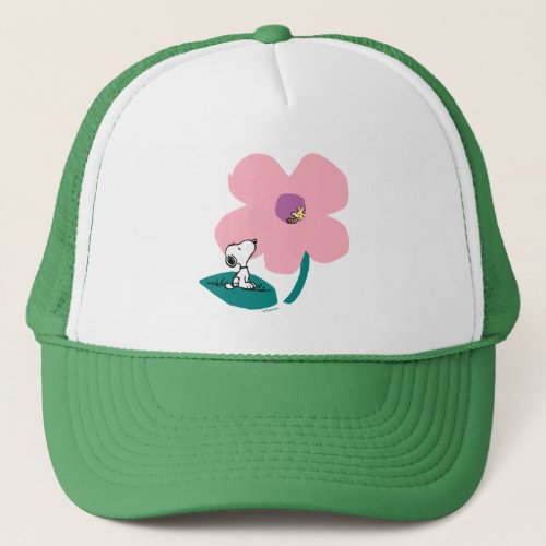 Peanuts  Illustrating Nature Pink Flower Trucker Hat