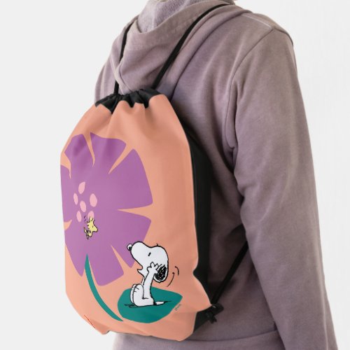 Peanuts  Illustrating Nature Purple Flower Drawstring Bag