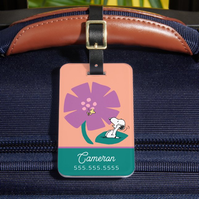 Peanuts | Illustrating Nature Purple Flower Luggage Tag (Front Insitu 2)