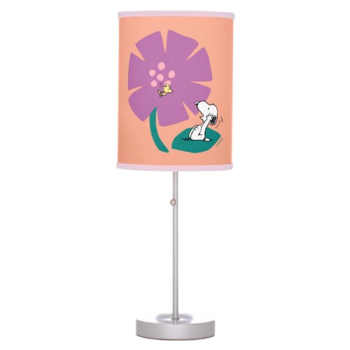 Peanuts  Illustrating Nature Purple Flower Table Lamp