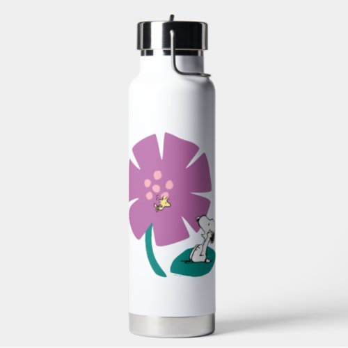 Peanuts  Illustrating Nature Purple Flower Water Bottle