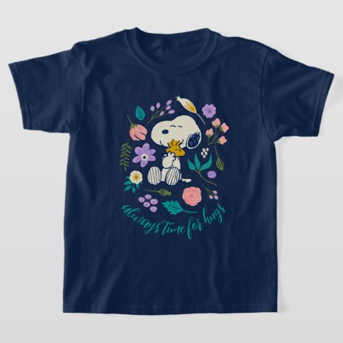 Peanuts In Bloom  Snoopy  Woodstock Flower Hug T_Shirt